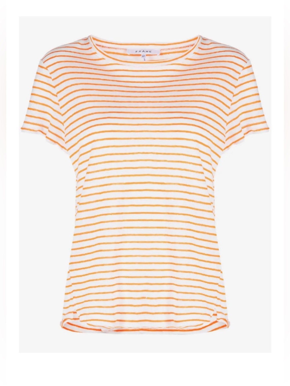$248 FRAME Easy True Stripe 100% Organic Linen T-Shirt Tee Nectarine Multi S